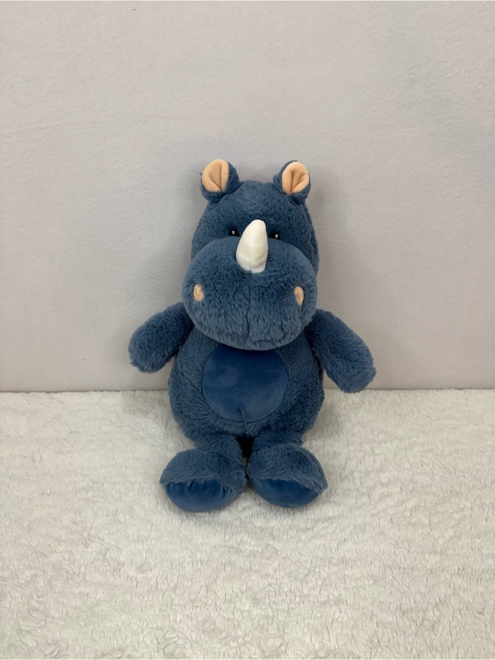 Blue Plush Rhino Stuffed Animal – Velvet Horn, Soft & Cuddly